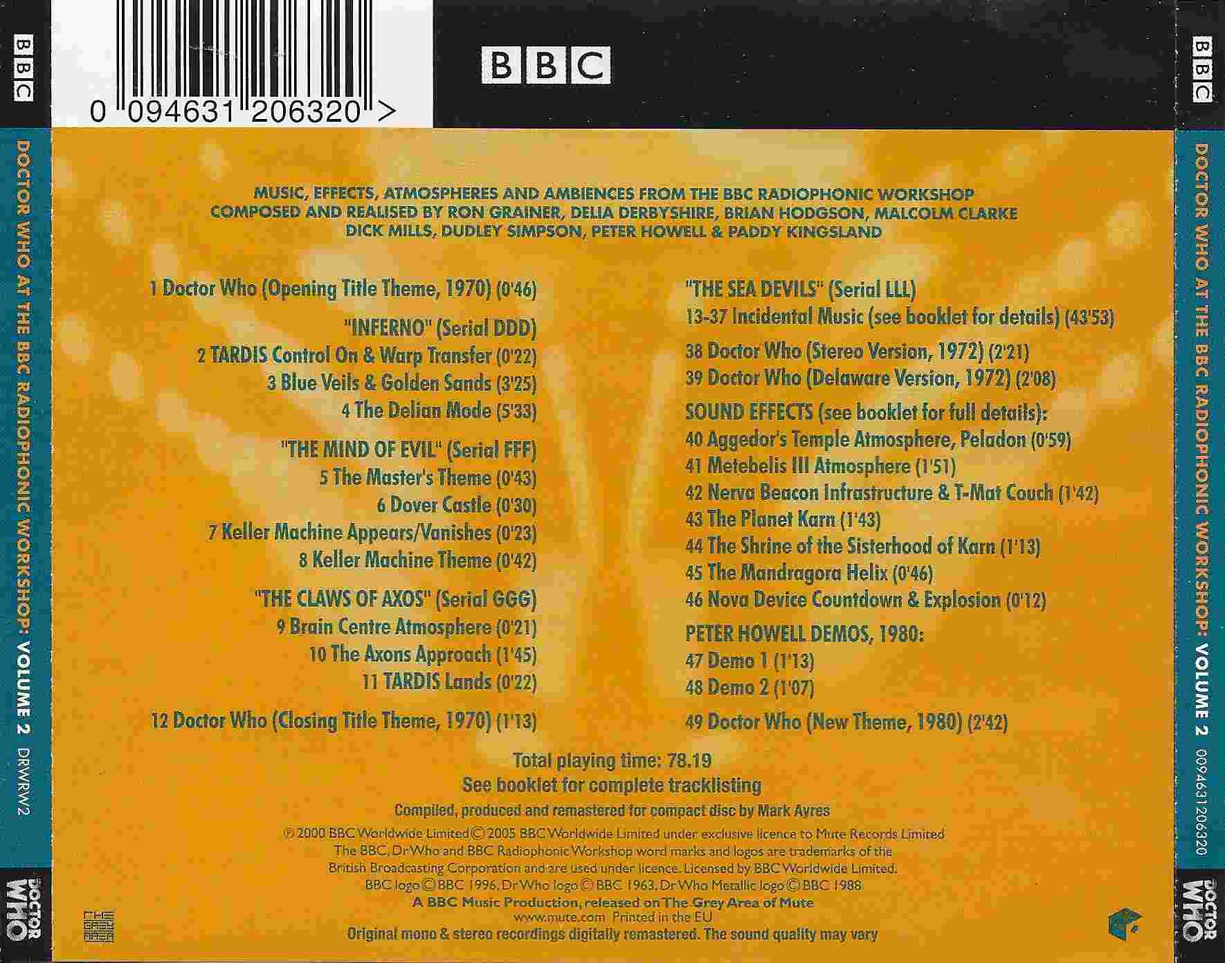 Picture of DRWRW 2 Doctor Who - At the radiophonic workshop - Volume 2 by artist Various from the BBC records and Tapes library